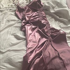 Satin Ruched Dress in Shimmering Pink